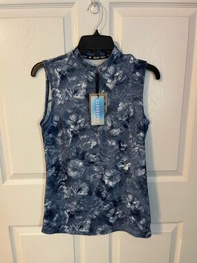 Puma Women's Navy Floral Mock Neck Tank